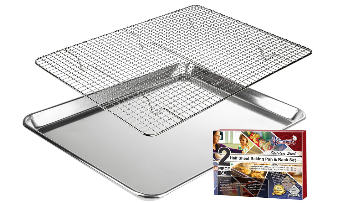 KITCHENATICS Robuste Halbblech-Backform mit Gestell-Set, Backblech für Ofen, Aluminiumblech mit Rand