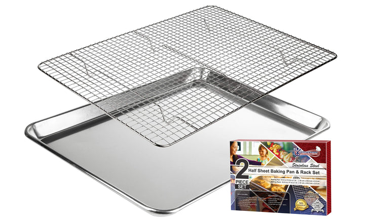 KITCHENATICS Robuste Halbblech-Backform mit Gestell-Set, Backblech für Ofen, Aluminiumblech mit Rand