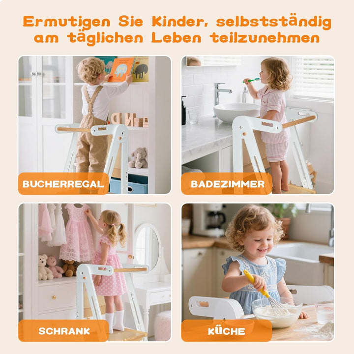Montessori Lernturm Klappbar, Lernturm ab 1 Jahr mit Reissbrett/Sicherheitshandlauf, Learning Tower