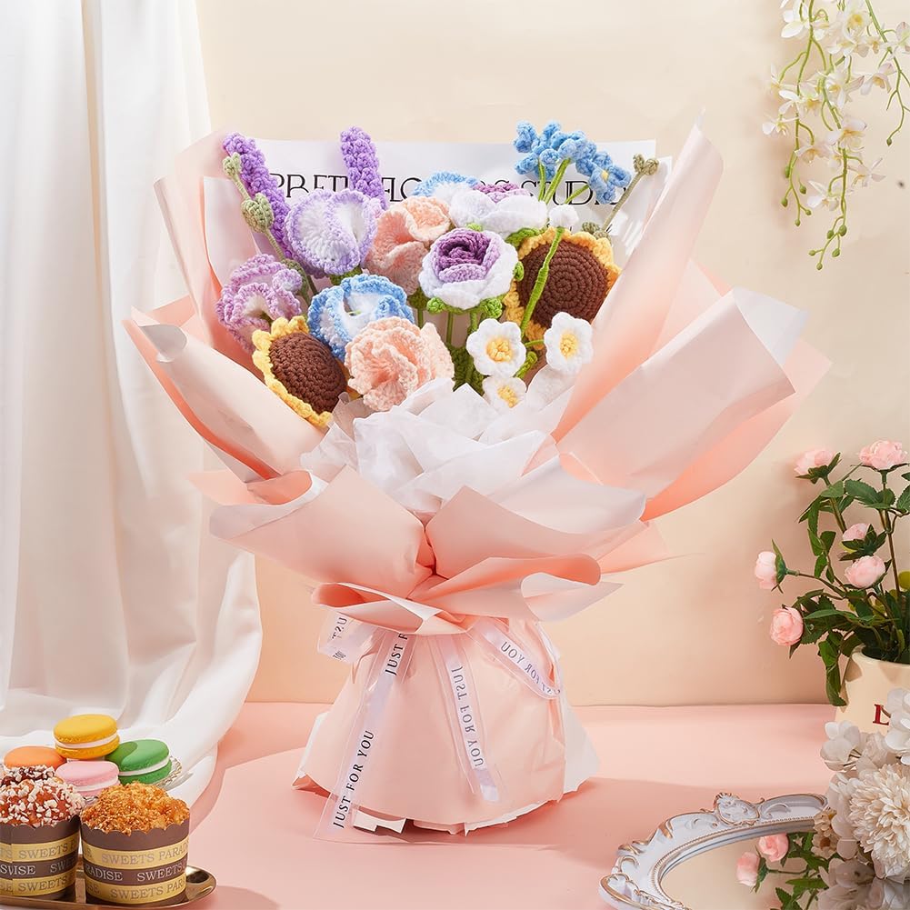 INFUNLY Häkelsets Für Gemischte Blumensträusse Für Anfänger. Komplette Blumenstrauss-Häkelsets Für E