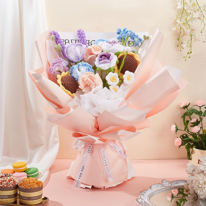 INFUNLY Häkelsets Für Gemischte Blumensträusse Für Anfänger. Komplette Blumenstrauss-Häkelsets Für E