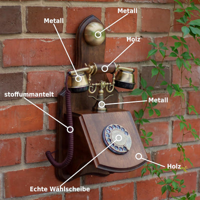 Opis 1921 Cable - Modell D - Wandtelefon Retro/Altes Telefon mit Wählscheibe/Festnetztelefon Retro/A