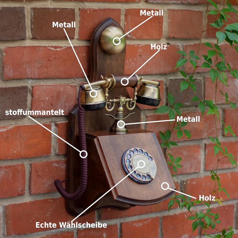 Opis 1921 Cable - Modell D - Wandtelefon Retro/Altes Telefon mit Wählscheibe/Festnetztelefon Retro/A