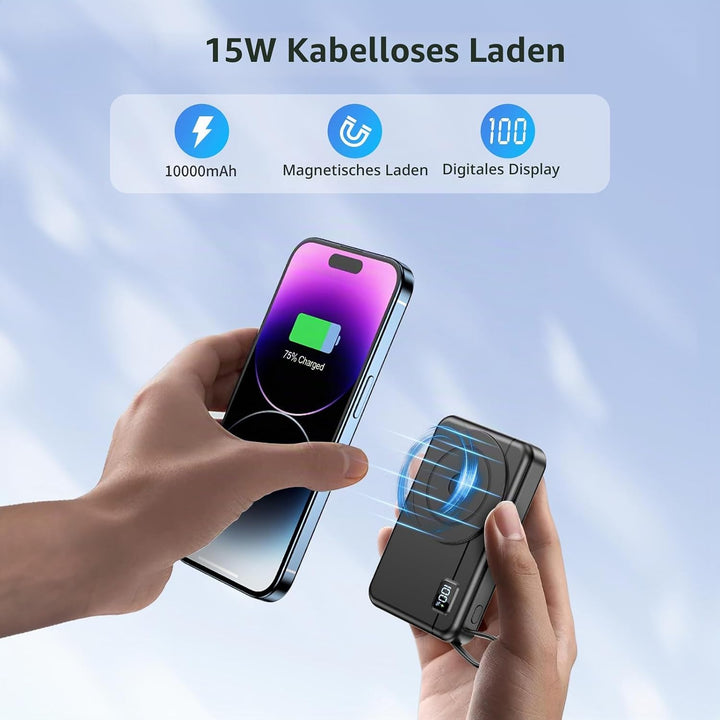 Powerbank für Magsafe10000mAh 22.5W Magnetische - Kabelloses Externe Handyakkus mit Typ-C-Eingang un