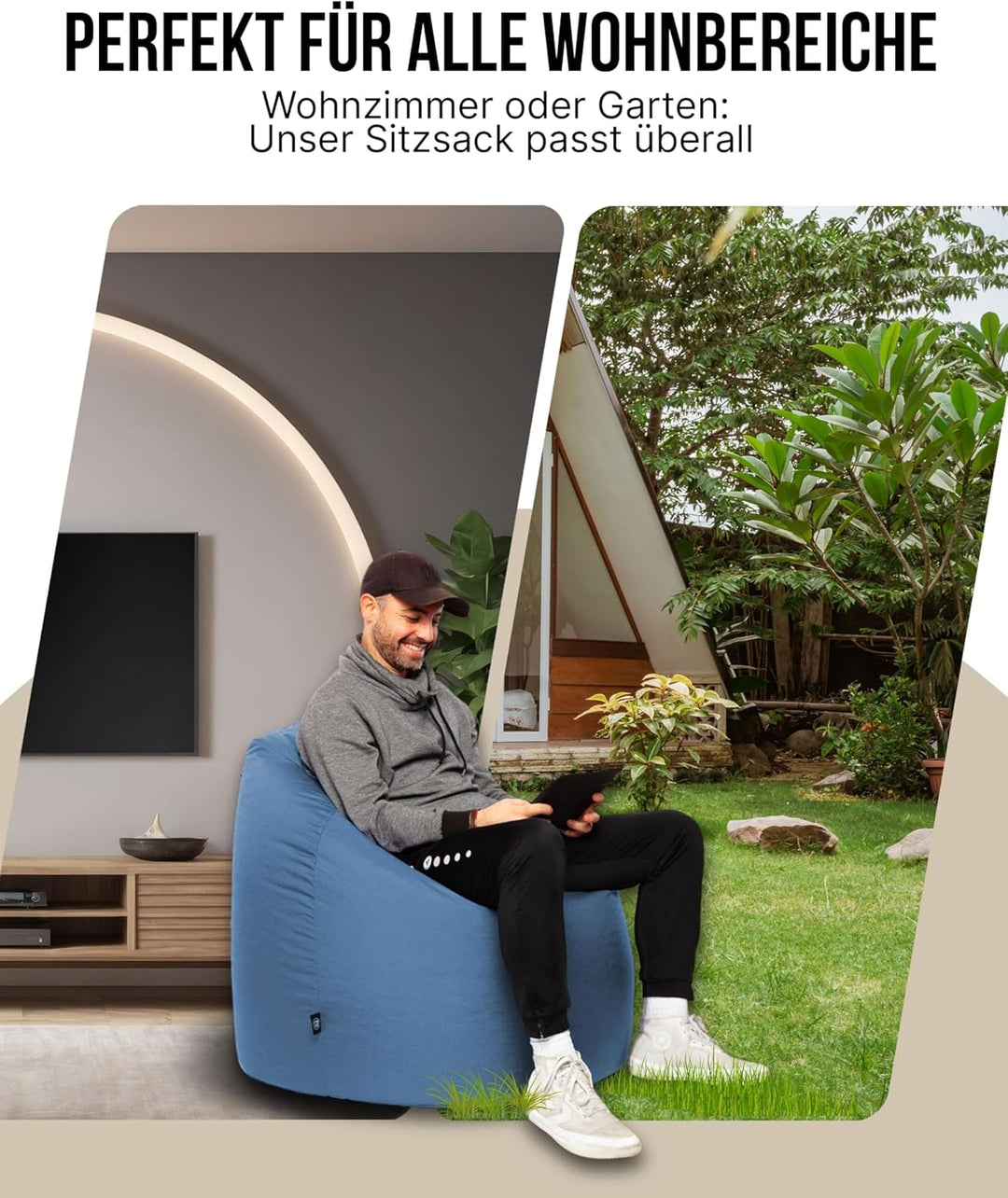 PATCH HOME Patchhome Sitzsack Tropfenform mit Reissverschluss Nachfüllbar - für In &amp; Outdoor - mit S