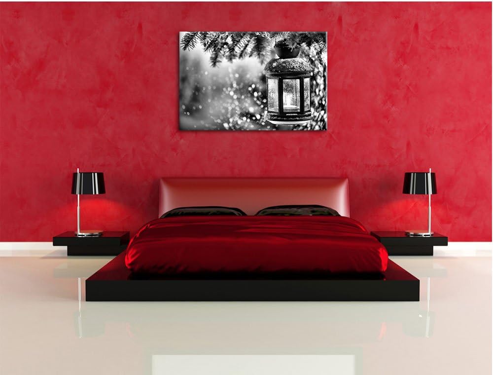Pixxprint Laterne im Winter als Leinwandbild/Grösse: 100x70 / Wandbild/Kunstdruck/fertig bespannt, 1
