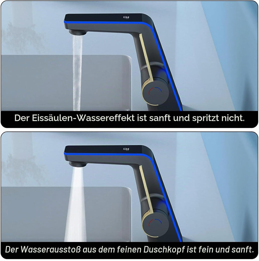 Wasserhahn Bad mit LED-Temperaturanzeige, Waschtischarmatur Badarmatur Einhebelmischer 2 Strahlarten