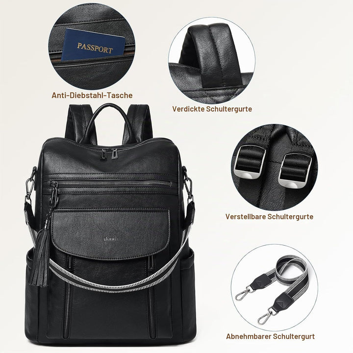 Shrrie Laptop-Rucksack für Damen, 15,6 Zoll Reise-Rucksack aus Leder, Handgepäck-Rucksack Computerta