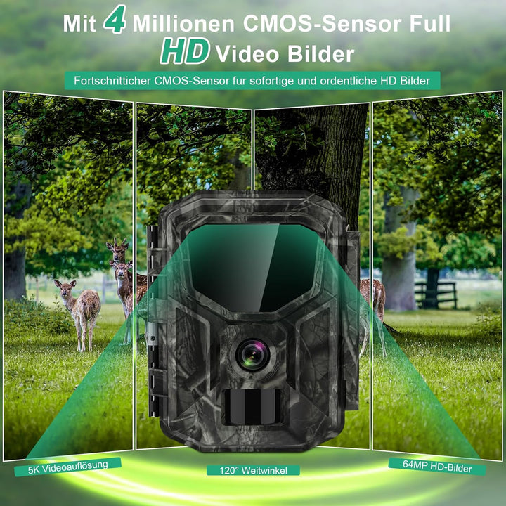 Lutranstra 5KB Wildkamera mit Handyübertragung App, 5K/64MP HD Wildkamera mit Wiederaufladbare 7800m