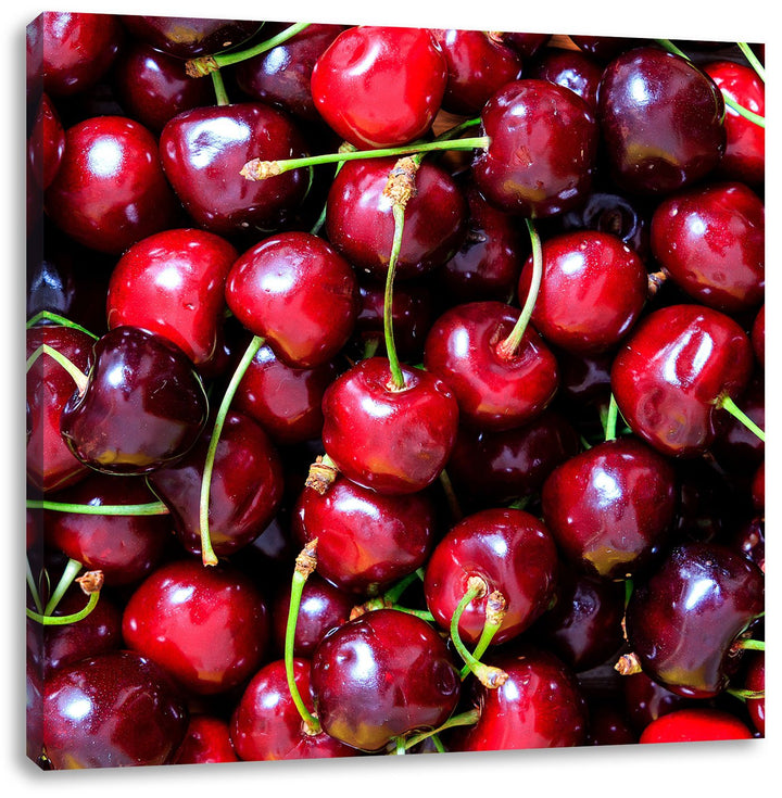 Leckere knackige Kirschen, Format: 70x70 auf Leinwand, XXL riesige Bilder fertig gerahmt mit Keilrah
