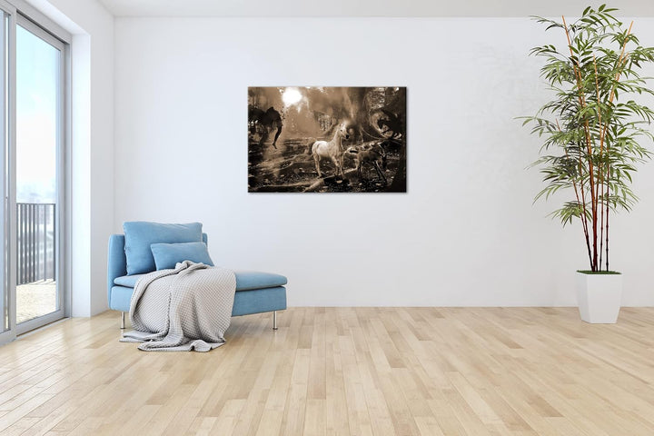 deyoli zauberhaftes Einhorn Format: 80x60 Effekt: Sepia als Leinwandbild, Motiv fertig gerahmt auf E