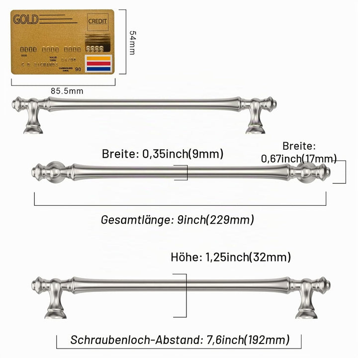 Amerdeco 10 Stück Möbelgriffe Gebürsteter Nickel 192mm Lochabstand Schubladen Griffe für Küchenschrä