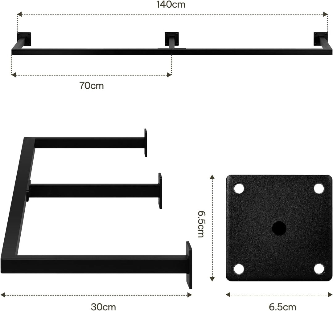 Kleiderstange Wandmontage, Garderobe Rohr industrial, für Flur Küche Wohnzimmer Badezimmer, 140 cm,