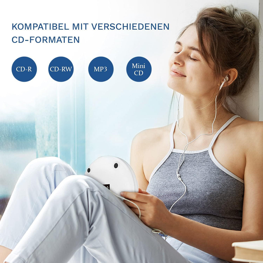 KLIM Discman - Tragbarer CD Player mit eingebautem Akku, inklusive KLIM Fusion Kopfhörer. Kompakter