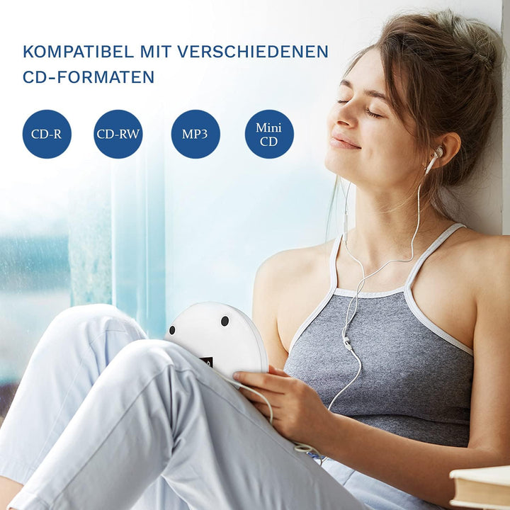KLIM Discman - Tragbarer CD Player mit eingebautem Akku, inklusive KLIM Fusion Kopfhörer. Kompakter