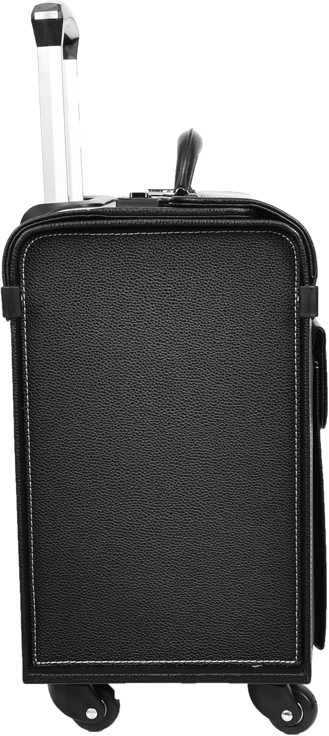 Pilotenkoffer mit vier Rädern, Kunstleder, leicht, Kabinentasche, Commander, Schwarz , Carry-on, Pil