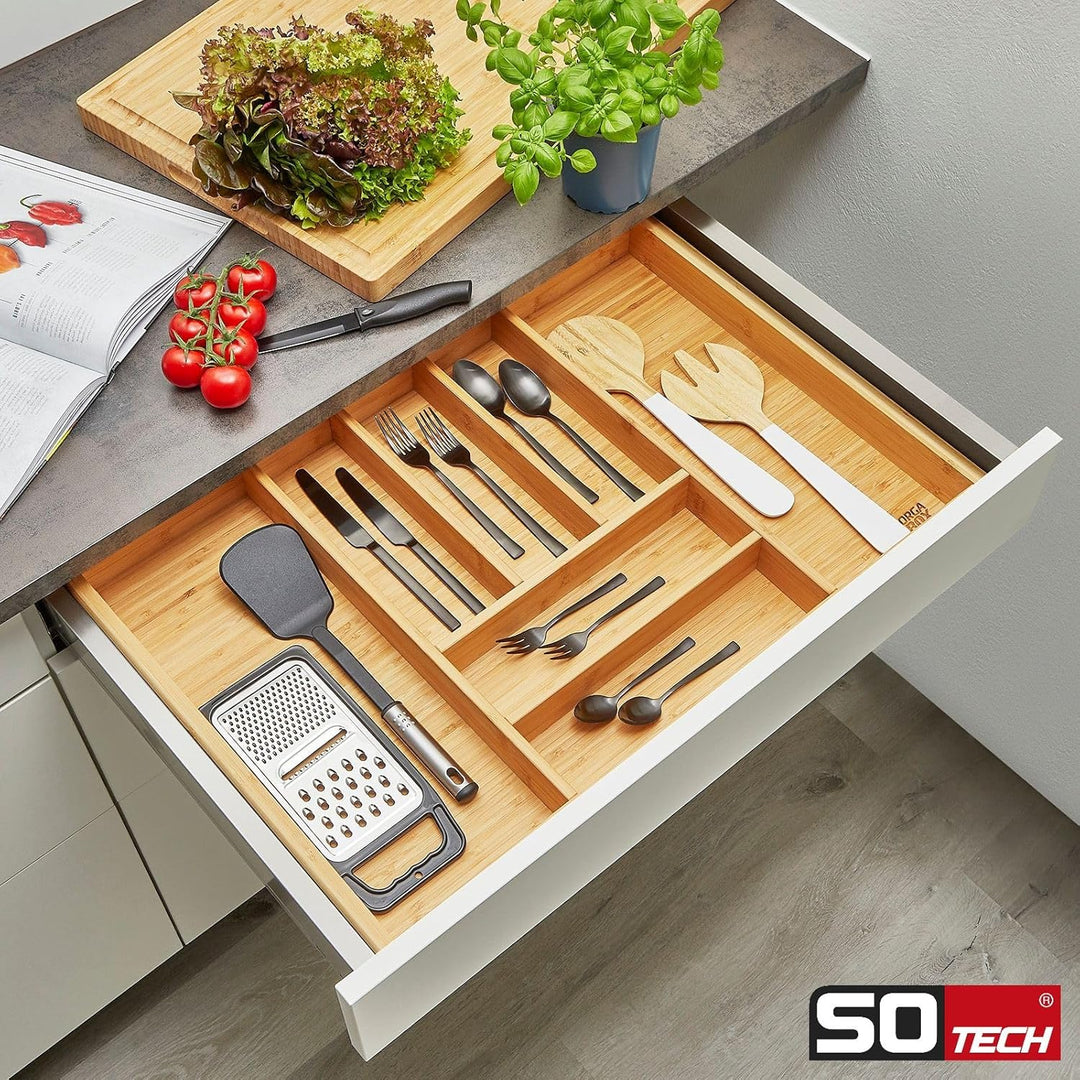 Orga-Box 3 BAMBUS Besteckeinsatz für 80er Schublade (473 x 697 mm) mit 7 Fächer Holz-Schubladeneinsa