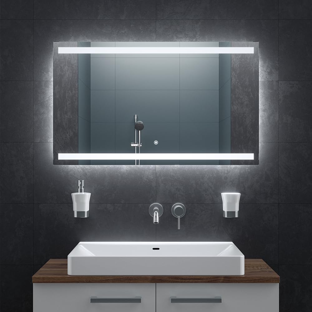 BR Bringer LED Badspiegel - 100x60 cm - Badezimmerspiegel mit Beleuchtung und Anti-Beschlag Funktion
