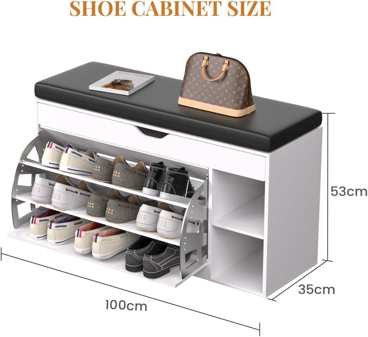 Schuhschrank mit Türen und Sitzkissen – Moderne Schuhbank mit Stauraum und gepolsterter Sitzfläche f