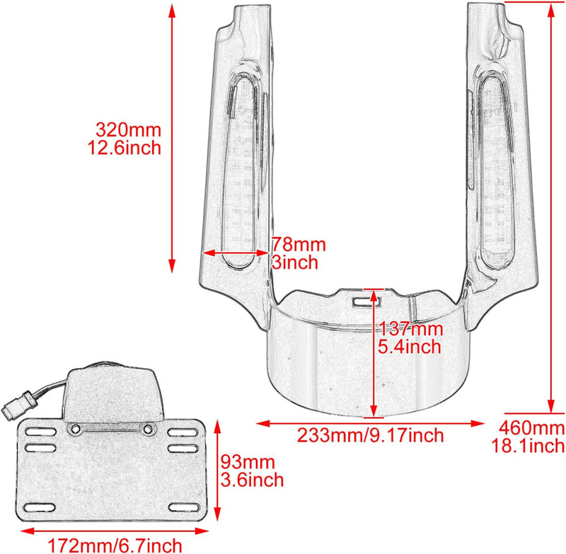 HDBUBALUS Motorcycle Rear Fender Fascia with LED Light Fit for Harley Touring Road Glide Street Glid