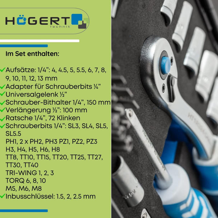 Högert Technik - Werkzeugset I Steckschlüsselsatz | Ratschenkasten Werkzeugkoffer | Werkzeugsatz Wer