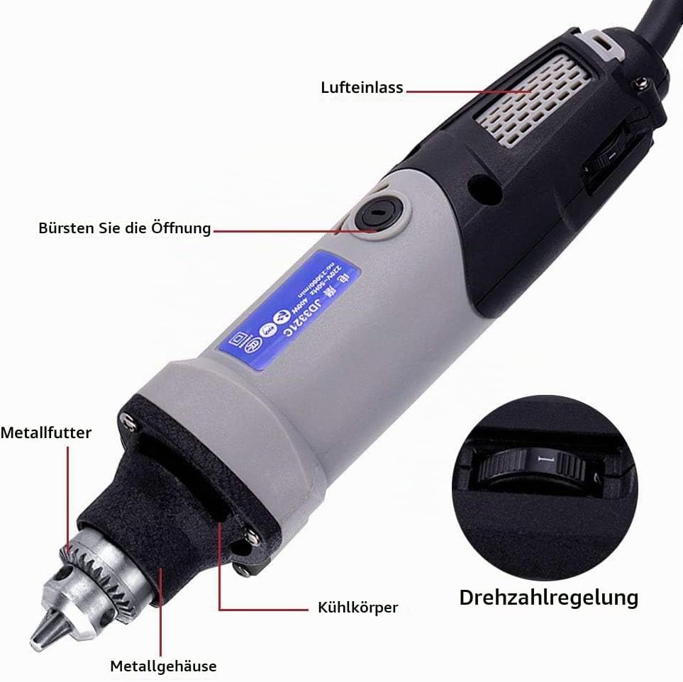 BuyWeek Geradschleifer, 400W Elektro Rotationswerkzeug 6 Positionen Elektrischer Geradschleifer mit