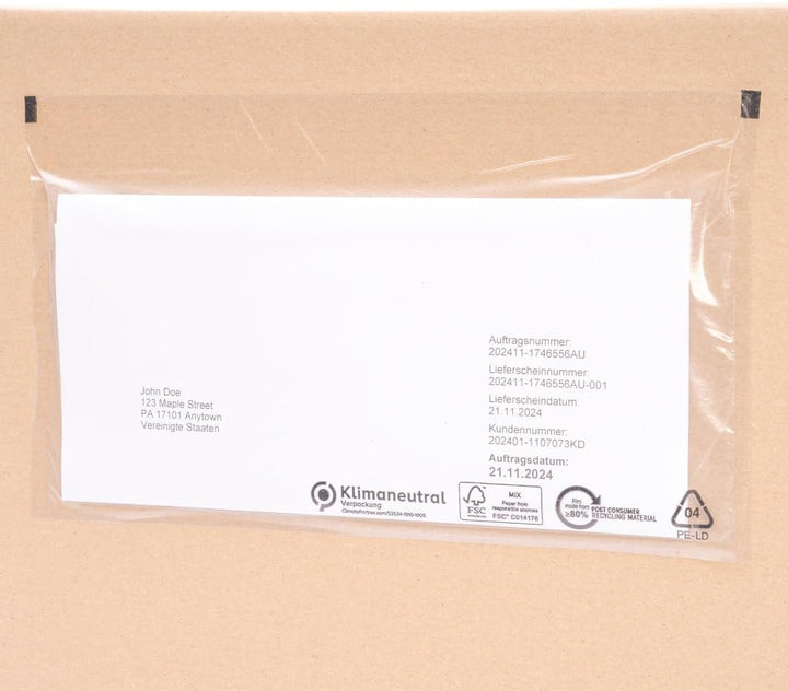 verpacking Lieferscheintaschen 225 x 110 mm DIN Lang Transparent [ Farbe und Stückzahl wählbar] selb
