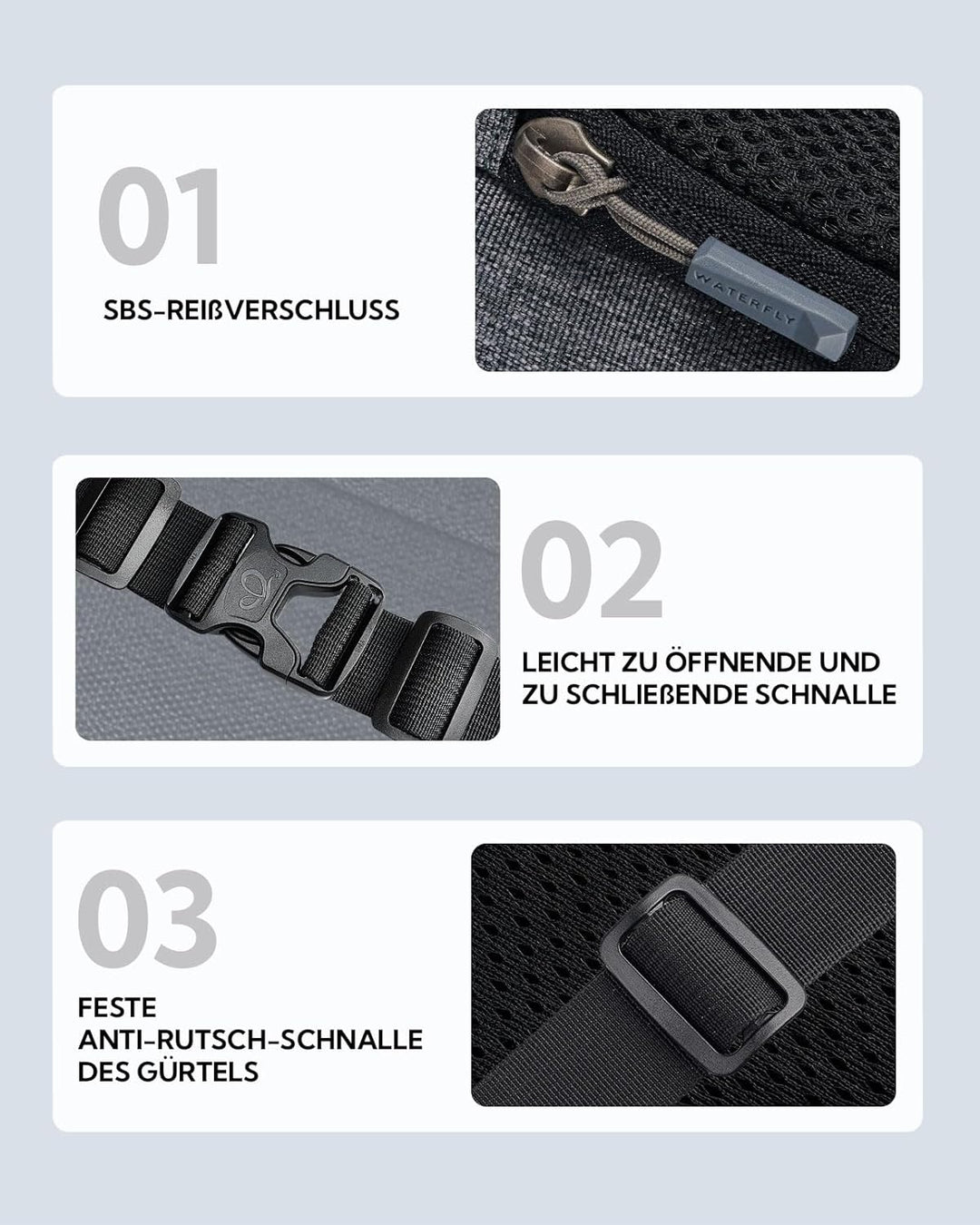 WATERFLY Bauchtasche Hüfttasche Herren Damen: Klein Gürteltasche Sport Bum Hip Bag Männer Frauen Wai