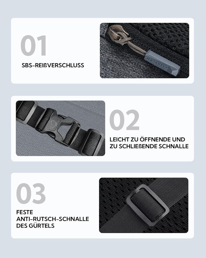 WATERFLY Bauchtasche Hüfttasche Herren Damen: Klein Gürteltasche Sport Bum Hip Bag Männer Frauen Wai