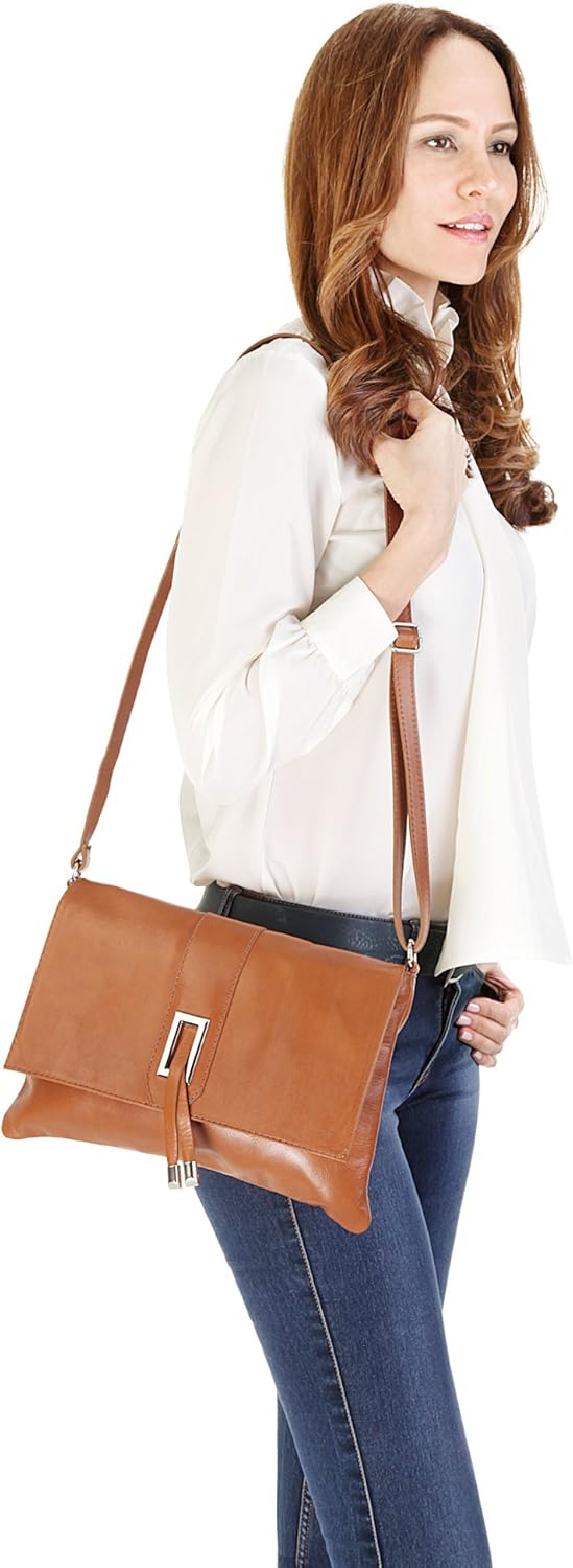 Umhängetasche Echt Leder Damen Made in Italy, Schultertasche, Handtasche mit Handyfach, Crossbody Ba