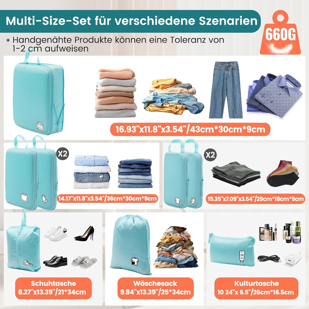 Packing Cubes Compression 8 Stück Koffer Organizer,Wasserdicht PackwüRfel Packtaschen Kompression, T
