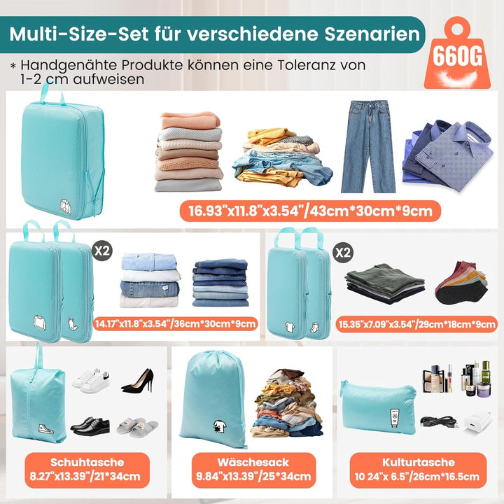 Packing Cubes Compression 8 Stück Koffer Organizer,Wasserdicht PackwüRfel Packtaschen Kompression, T