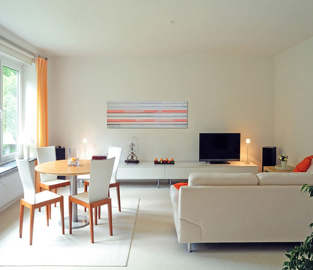 Paul Sinus Art Panoramabild auf Leinwand und Keilrahmen 150x50cm Kunst abstrakt rot grau