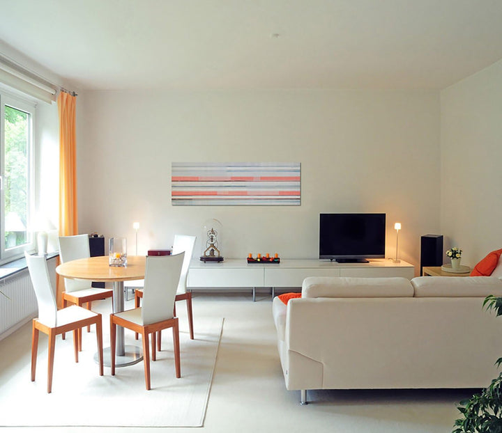 Paul Sinus Art Panoramabild auf Leinwand und Keilrahmen 150x50cm Kunst abstrakt rot grau