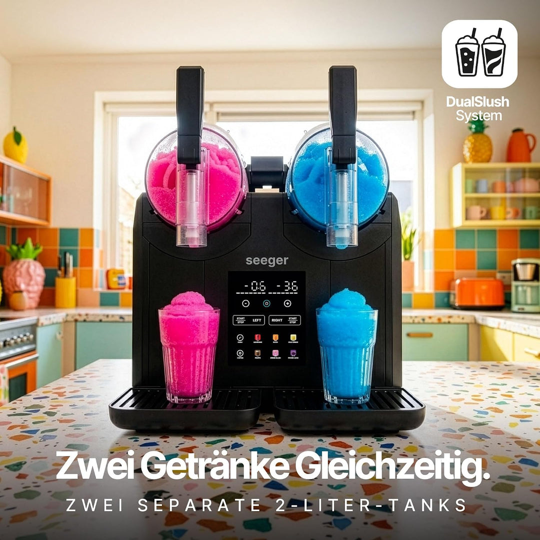 Seeger SuperSlush Twin, 4 Liter, Doppel Slush Maschine für zu Hause | 7 Smarten Programma, Automatis