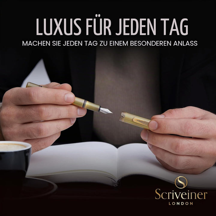 Scriveiner Luxus EDC Füllfederhalter (fein), schwerer Messing-Taschenfüller, Handgebürstetes Finish,