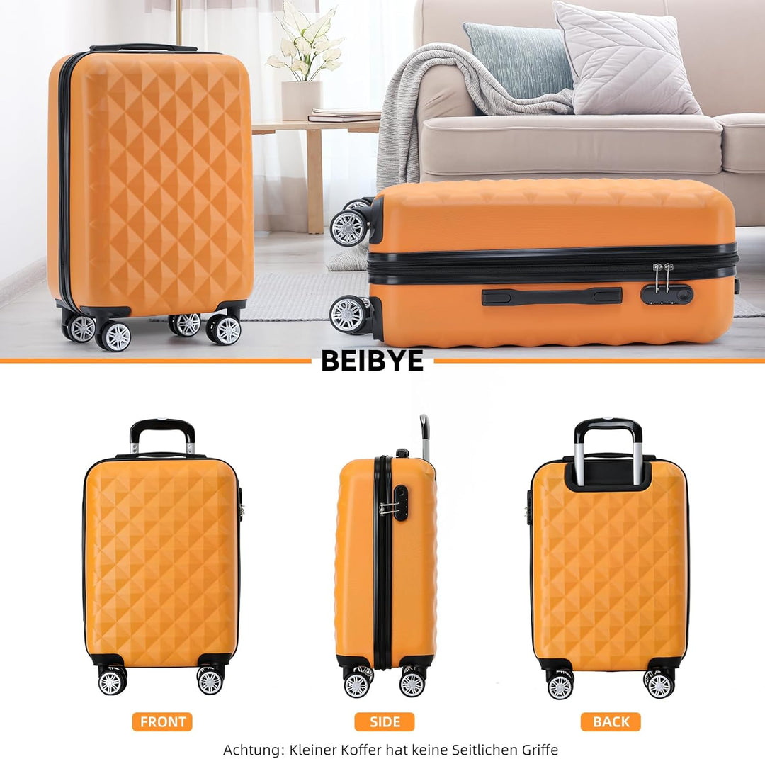 BEIBYE Zwillingsrollen 2066 Hartschale Trolley Koffer Reisekoffer Gepäck M-L-XL-Set (Orangen, M) Ora