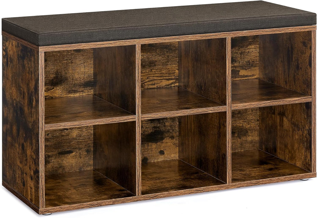 VASAGLE Schuhbank, Schuhregal mit Sitzfläche, Sitzbank mit Stauraum, Kissen, 6 Fächer, verstellbare