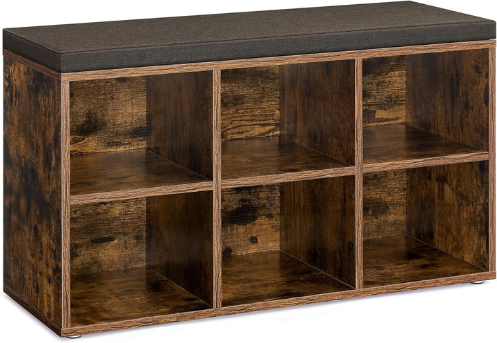 VASAGLE Schuhbank, Schuhregal mit Sitzfläche, Sitzbank mit Stauraum, Kissen, 6 Fächer, verstellbare