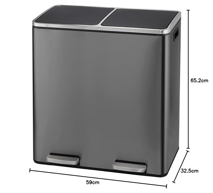 Panana Mülleimer, 60 l (2 x 30 Liter), Mülltrennsystem für die Küche, Treteimer aus Metall mit sanft
