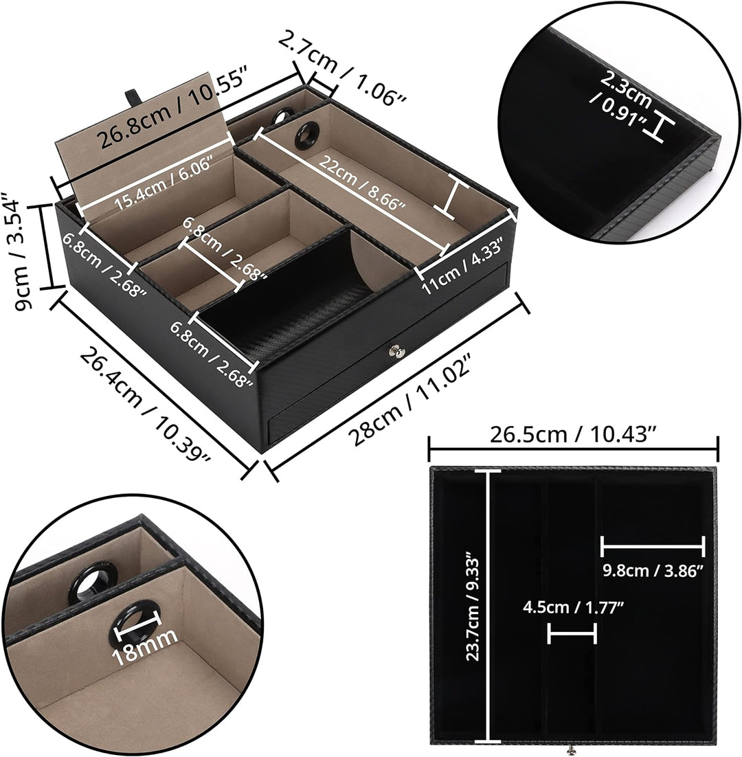 BELLE VOUS Schwarzes Tablett aus Kunstleder mit 5 Fächern - Taschenleerer Leder für Brieftasche, Tel