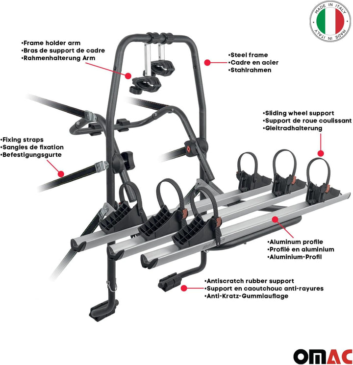 Menabo Fahrradträger 3 Fahrräder Kompatibel mit Audi A4 Stufenheck 1994-2015 | Heckträger Fahrrad Fa