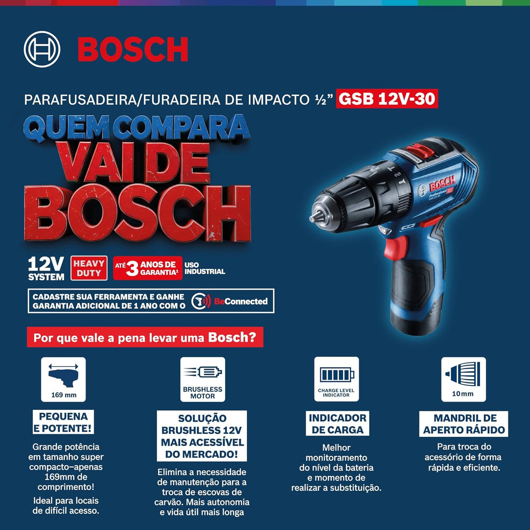 Bosch 06019G9102 Schlagbohrschrauber 12 V Li-Ion ohne Akku und Ladegerät GSB 12V-30