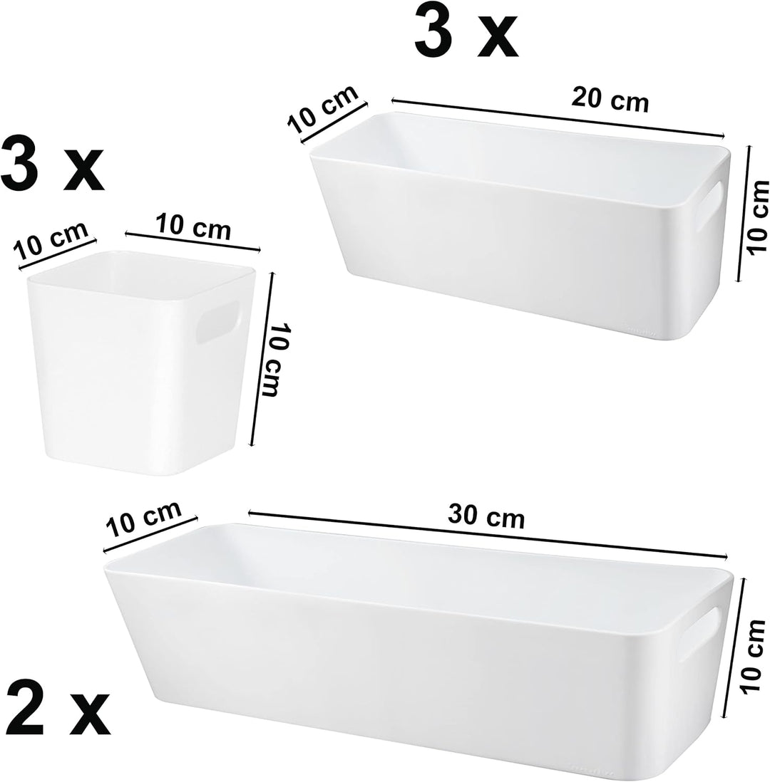 8 Teile Organizer Set - 10 cm hoch - weiss - Boxen in 3 Grössen - Schubladeneinsatz - passend für Sc
