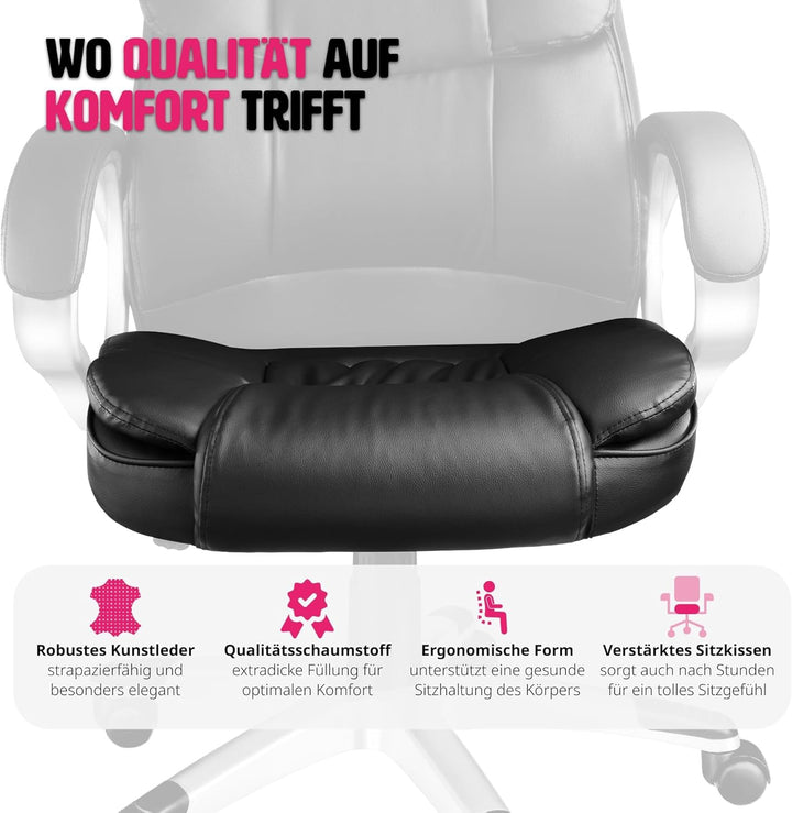tectake® Chefsessel, Bürostuhl mit 12 cm Polsterung, Schreibtischstuhl mit Armlehnen & Wippfunktion,