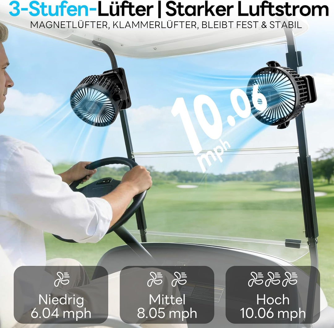 ELZO 12000mAh Campingventilator, USB-Tischventilator mit LED-Licht, Aufhängehaken und Magnetverschlu