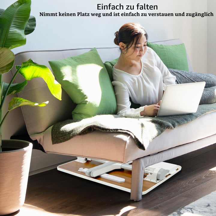 QWORK® Tisch Bett Laptoptisch, Höhen Winkel verstellbar,Betttisch Klappbar mit Schublade und LED Lam