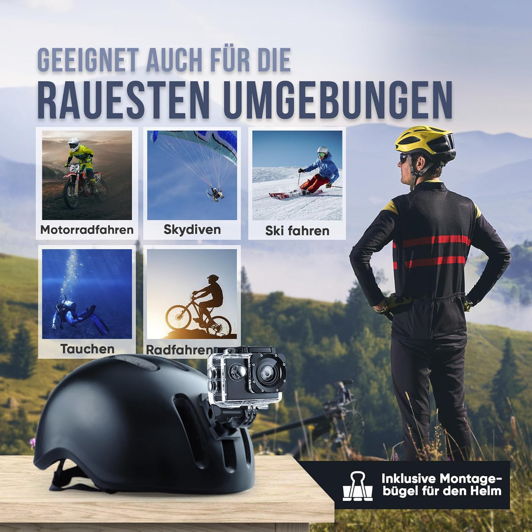 Strex Action Cam 4K 16MP - 60FPS / 30M Wasserdicht/WiFi - Inklusive Zubehör - Action Kamera - Unterw