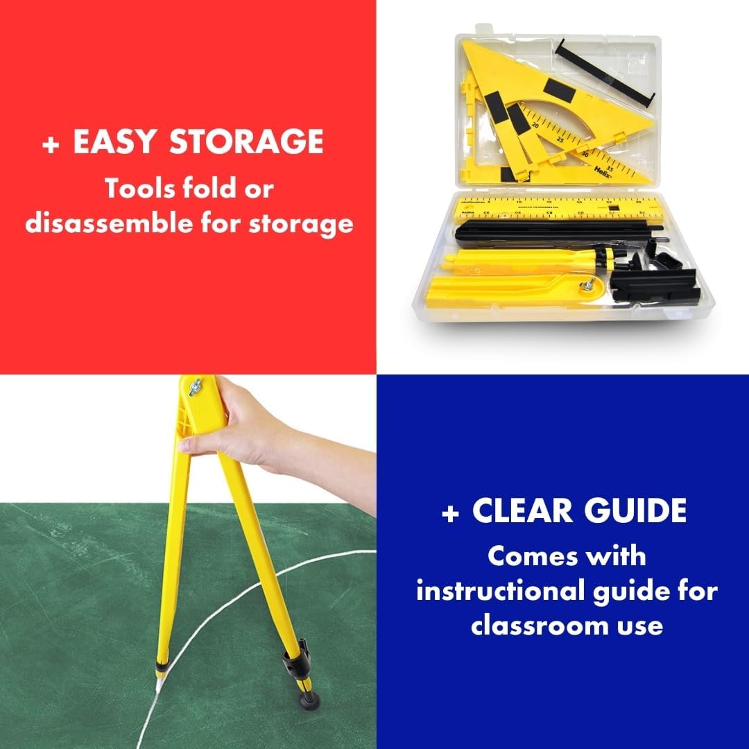 Helix Whiteboard-Lineal X24050, magnetisch, 60 cm Set gelb Whiteboard-Set, 4-teilig, Whiteboard-Set,