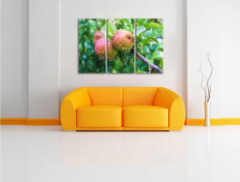 Pixxprint Wilde Äpfel Buntstift Effekt als Leinwandbild/Grösse: 3 Teilig (120x80 cm) cm/Wandbild/Kun